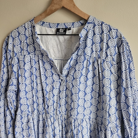 Madison Mathews Blue Swirl Folly Long Sleeve Mini Dress - Picture 3 of 11